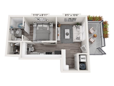 Floor plan for 1 bed, 1 bath, 470 sqft